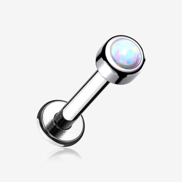 Implant Grade Titanium Internally Threaded Bezel Set Gem Ball Top Labret-White Opal